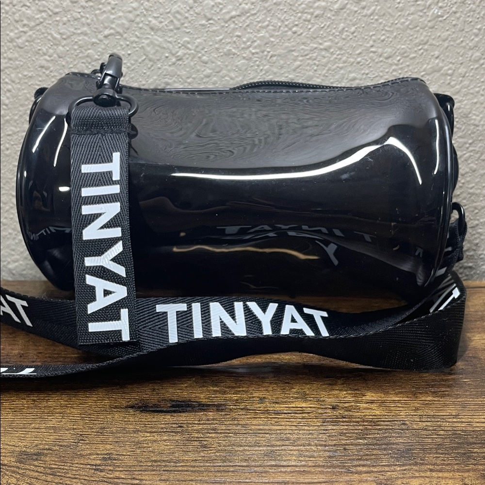 TINYAT Black Semi Transparent Cylinder Crossbody Bag Adjustable Strap